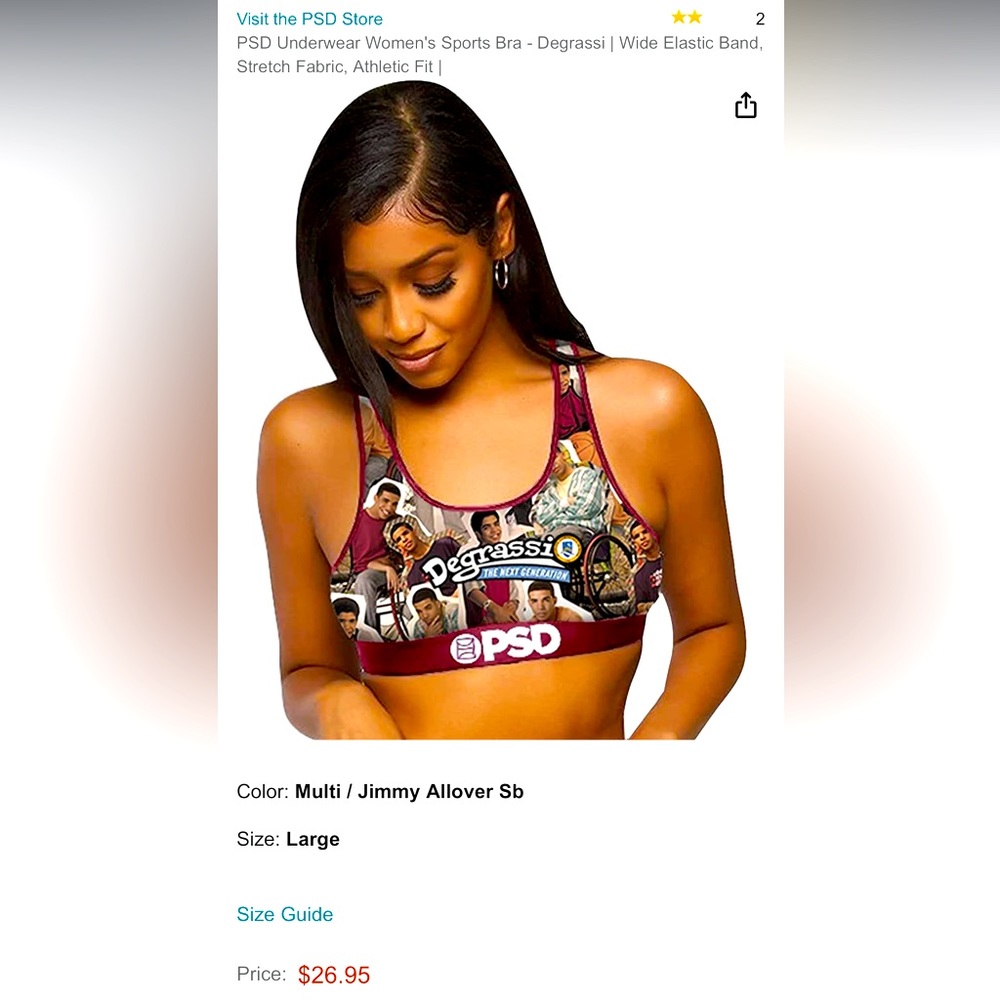 BNWT PSD Degrassi sports bra. size S M. Drake